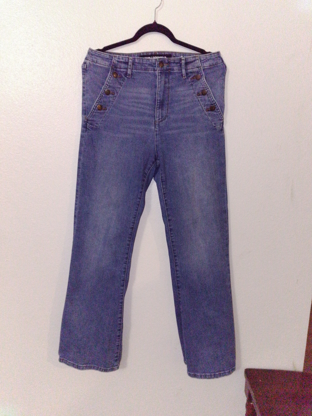 Karl Lagerfeld Mid-Blue Straight Leg Jeans with Button-Trim Pockets